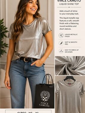 Vince Camuto Metallic Silver Short Sleeve Top